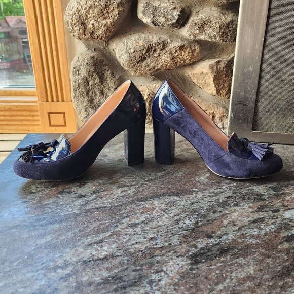 LEHOOR Chunky Block High Heel Fringed Round Toe Slip On Dress Loafers Size 8.5 - Picture 12 of 16